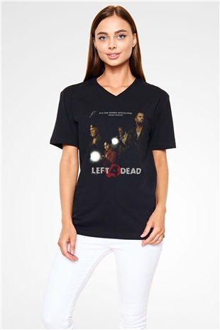Left 4 Dead Siyah Unisex V Yaka Tişört