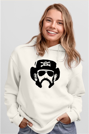 Lemmy Beyaz Unisex Kapüşonlu Sweatshirt