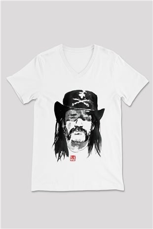 Lemmy Beyaz Unisex V Yaka Tişört