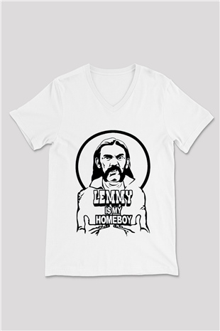 Lemmy Beyaz Unisex V Yaka Tişört