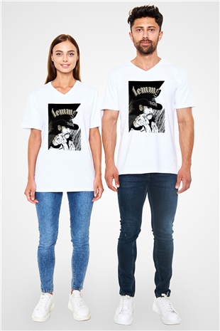 Lemmy Beyaz Unisex V Yaka Tişört T-Shirt