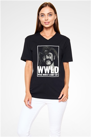 Lemmy Siyah Unisex V Yaka Tişört