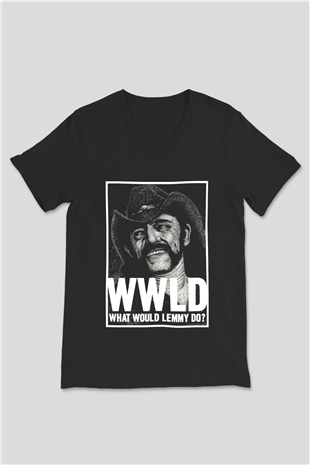 Lemmy Siyah Unisex V Yaka Tişört