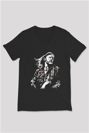 Lemmy Siyah Unisex V Yaka Tişört