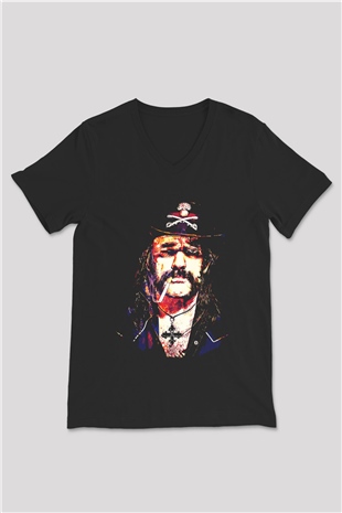Lemmy Siyah Unisex V Yaka Tişört T-Shirt