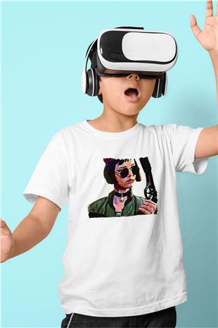 Leon Baskılı Beyaz Unisex Beyaz Çocuk Tişört - Tshirt