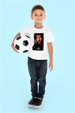 Leon Baskılı Beyaz Unisex Beyaz Çocuk Tişört - Tshirt