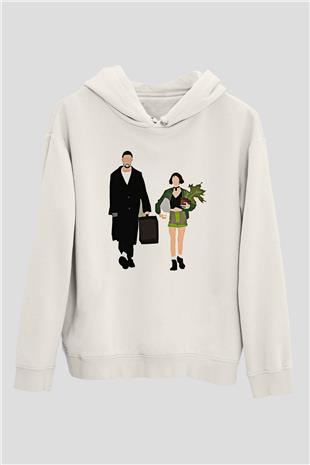Leon Baskılı Beyaz Unisex Hoodie