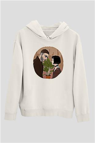 Leon Baskılı Beyaz Unisex Hoodie