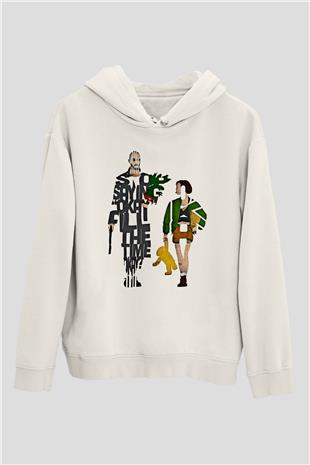 Leon Baskılı Beyaz Unisex Hoodie