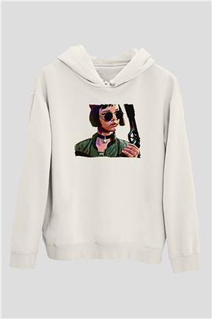 Leon Baskılı Beyaz Unisex Hoodie