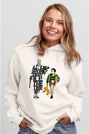 Leon Baskılı Beyaz Unisex Hoodie