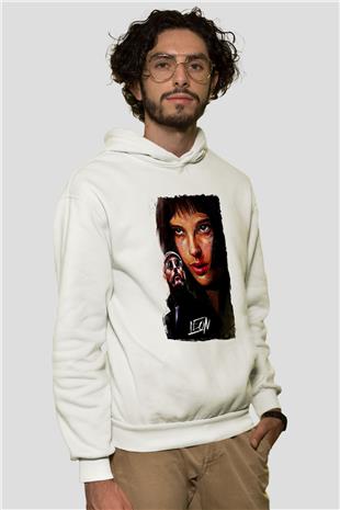 Leon Baskılı Beyaz Unisex Hoodie