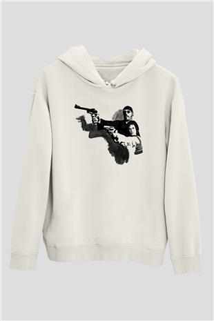 Leon Baskılı Beyaz Unisex Hoodie