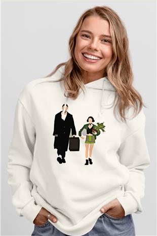 Leon Baskılı Beyaz Unisex Hoodie