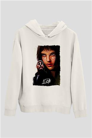 Leon Baskılı Beyaz Unisex Hoodie