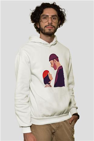 Leon Baskılı Beyaz Unisex Hoodie