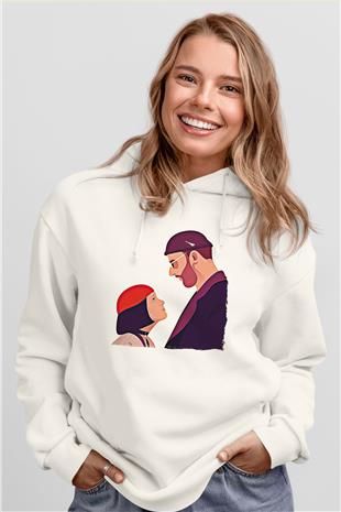 Leon Baskılı Beyaz Unisex Hoodie