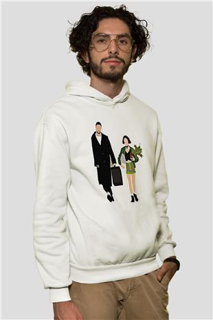 Leon Baskılı Beyaz Unisex Hoodie