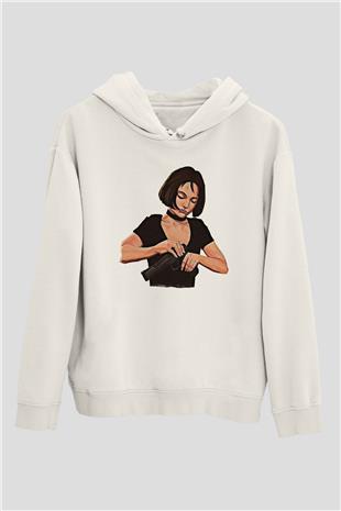 Leon Baskılı Beyaz Unisex Hoodie