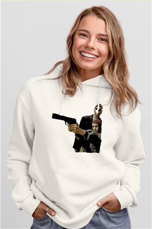 Leon Baskılı Beyaz Unisex Hoodie