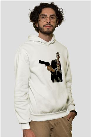 Leon Baskılı Beyaz Unisex Hoodie