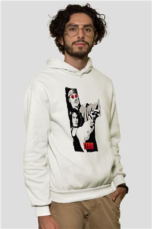 Leon Baskılı Beyaz Unisex Hoodie