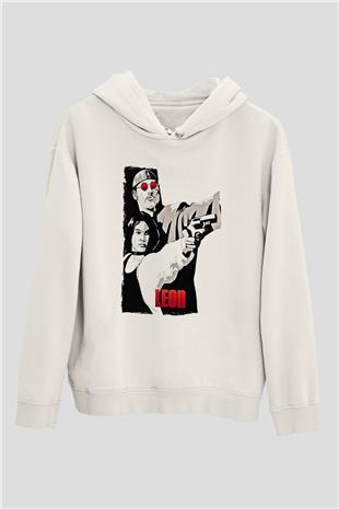 Leon Baskılı Beyaz Unisex Hoodie