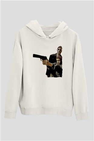 Leon Baskılı Beyaz Unisex Hoodie