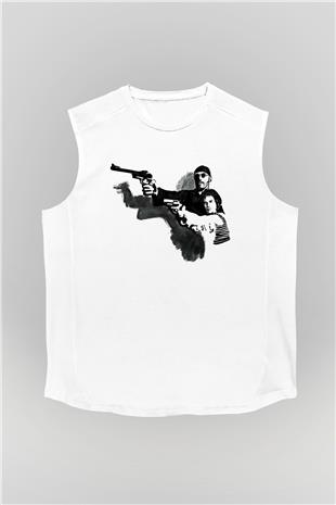 Leon Baskılı Beyaz Unisex Kolsuz Tişört - Tshirt