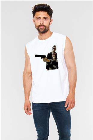 Leon Baskılı Beyaz Unisex Kolsuz Tişört - Tshirt