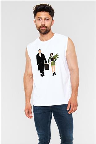 Leon Baskılı Beyaz Unisex Kolsuz Tişört - Tshirt