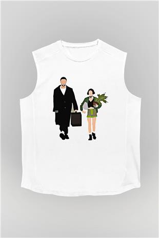 Leon Baskılı Beyaz Unisex Kolsuz Tişört - Tshirt