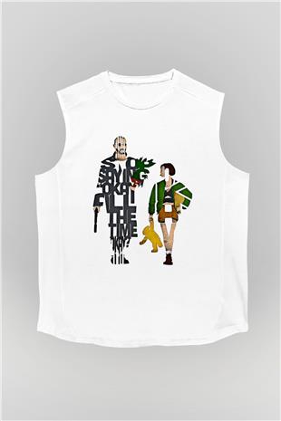 Leon Baskılı Beyaz Unisex Kolsuz Tişört - Tshirt