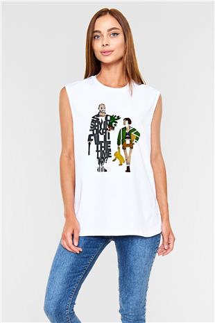 Leon Baskılı Beyaz Unisex Kolsuz Tişört - Tshirt