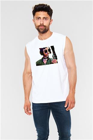 Leon Baskılı Beyaz Unisex Kolsuz Tişört - Tshirt