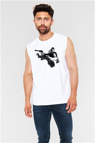 Leon Baskılı Beyaz Unisex Kolsuz Tişört - Tshirt