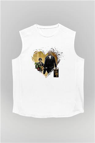 Leon Baskılı Beyaz Unisex Kolsuz Tişört - Tshirt