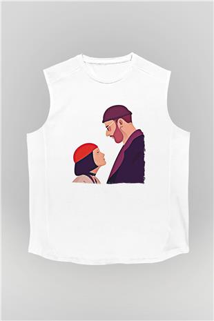 Leon Baskılı Beyaz Unisex Kolsuz Tişört - Tshirt