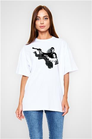 Leon Baskılı Beyaz Unisex Oversize Tişört - Tshirt
