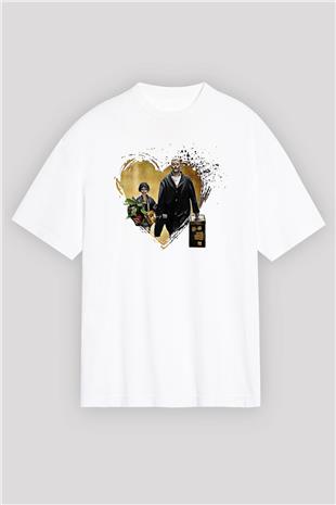 Leon Baskılı Beyaz Unisex Oversize Tişört - Tshirt