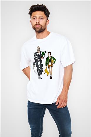 Leon Baskılı Beyaz Unisex Oversize Tişört - Tshirt