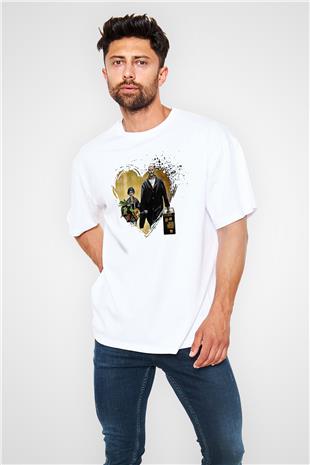 Leon Baskılı Beyaz Unisex Oversize Tişört - Tshirt