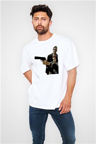 Leon Baskılı Beyaz Unisex Oversize Tişört - Tshirt