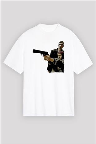 Leon Baskılı Beyaz Unisex Oversize Tişört - Tshirt