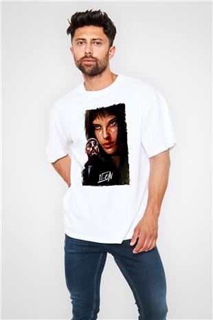 Leon Baskılı Beyaz Unisex Oversize Tişört - Tshirt