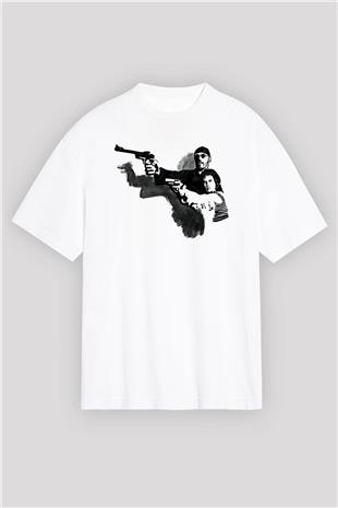 Leon Baskılı Beyaz Unisex Oversize Tişört - Tshirt