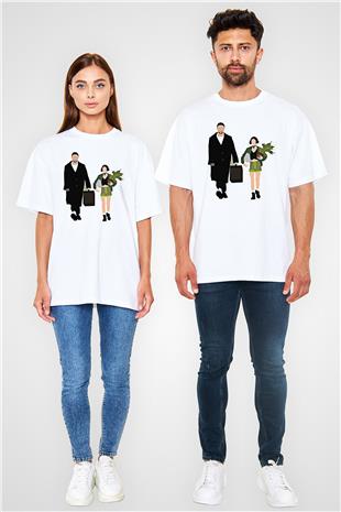 Leon Baskılı Beyaz Unisex Oversize Tişört - Tshirt