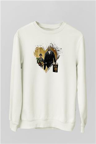 Leon Baskılı Beyaz Unisex Sweatshirt