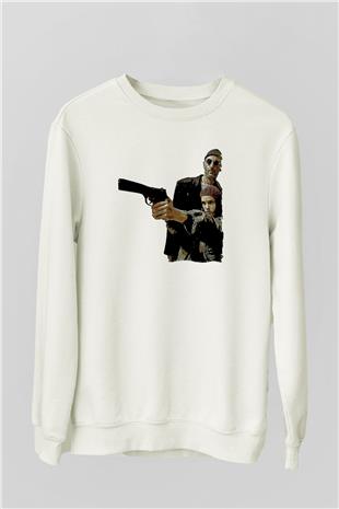 Leon Baskılı Beyaz Unisex Sweatshirt
